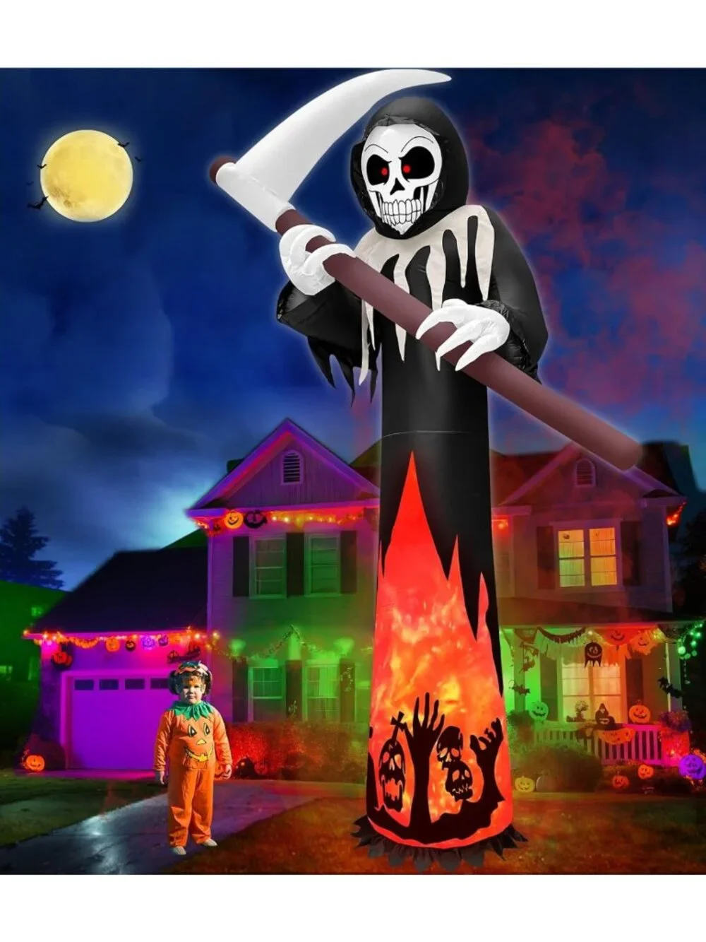 12FT Tall Halloween Inflatable Grim Reaper & Ghost Outdoor Decor - Spooky Yard
